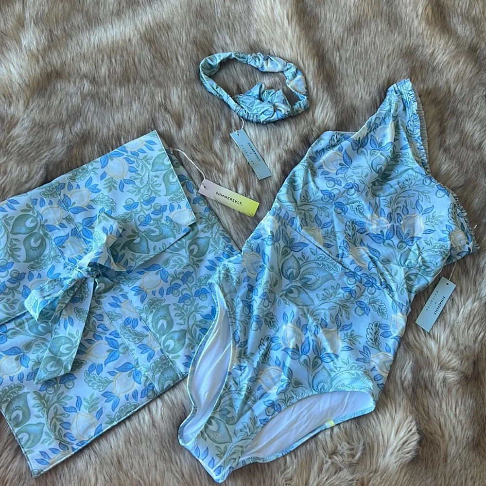 Summersalt Mini-Ruffle Ruched Swimsuit/Headband/Scrunchie/Bag Set - Picture 8 of 16